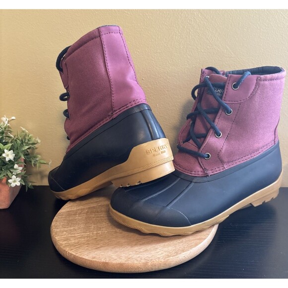 Sperry Port Boot Girls Purple Duck Rain Boot Rubber Flat Socks Size 5M Preowned - Picture 2 of 16